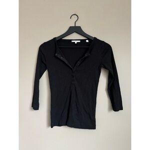 Vince Black Henley 3/4 Sleeve Top
